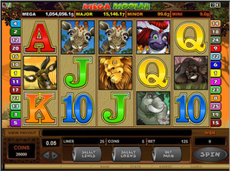 Mega Moolah's in-game view, as seen by the player.