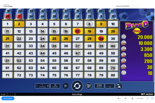 In game view of an online bingo game.