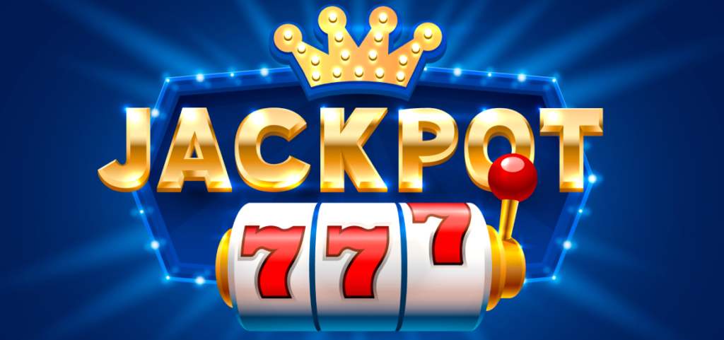 Slot machine reel displaying the combination '777' with the text 'JACKPOT,' representing a winning spin and hitting the jackpot in a slot game.