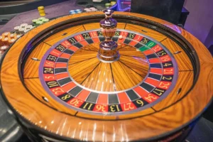 A wooden roulette wheel